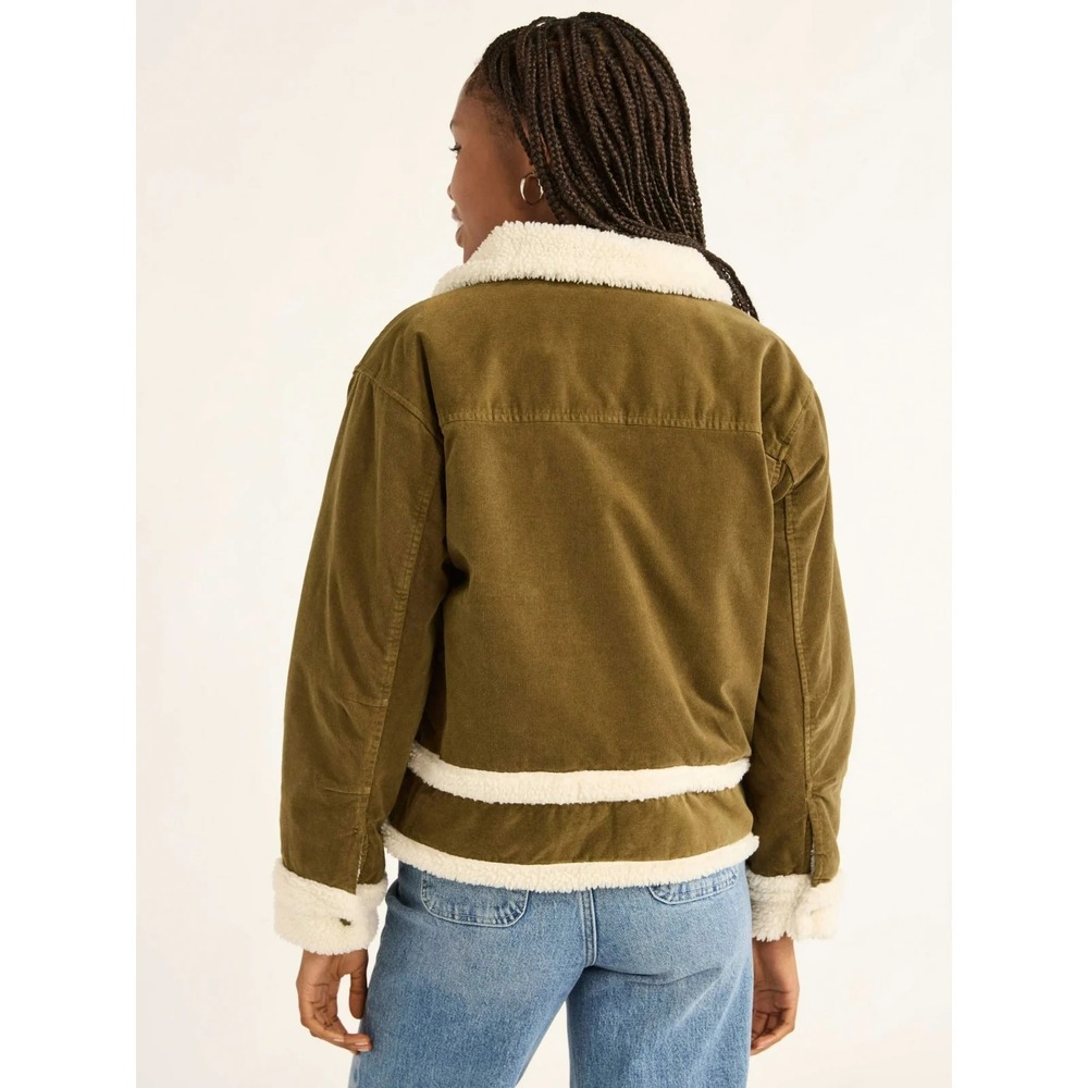 Free Assembly Womens Corduroy Jacket with Faux Shearling Trim Green Grove Size M - Picture 2 of 5